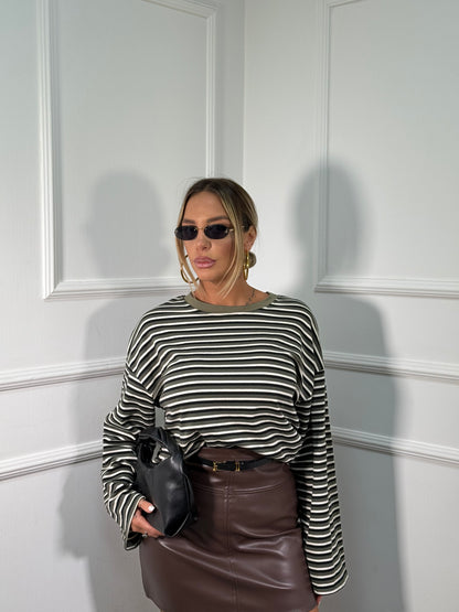 Minigonna in ecopelle con cinturino cioccolato 005034