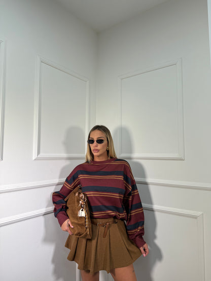 Gonna lana cotta a pieghe con cinturino Lily biscotto 6786