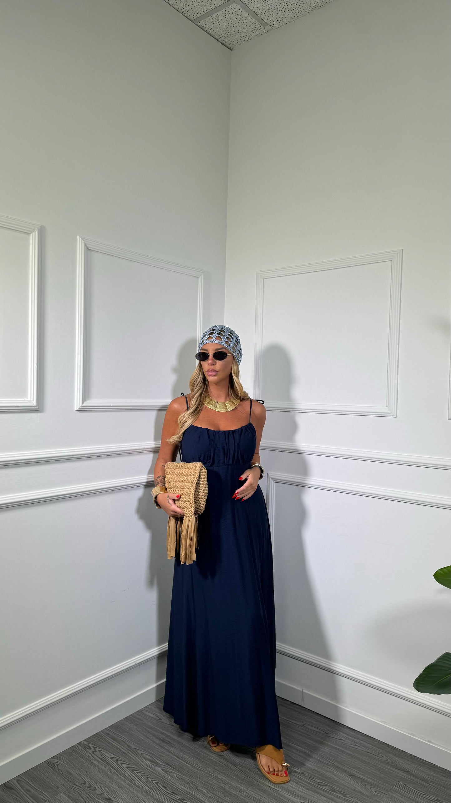 Abito midi misto lino (curvy) Ariel blu 333
