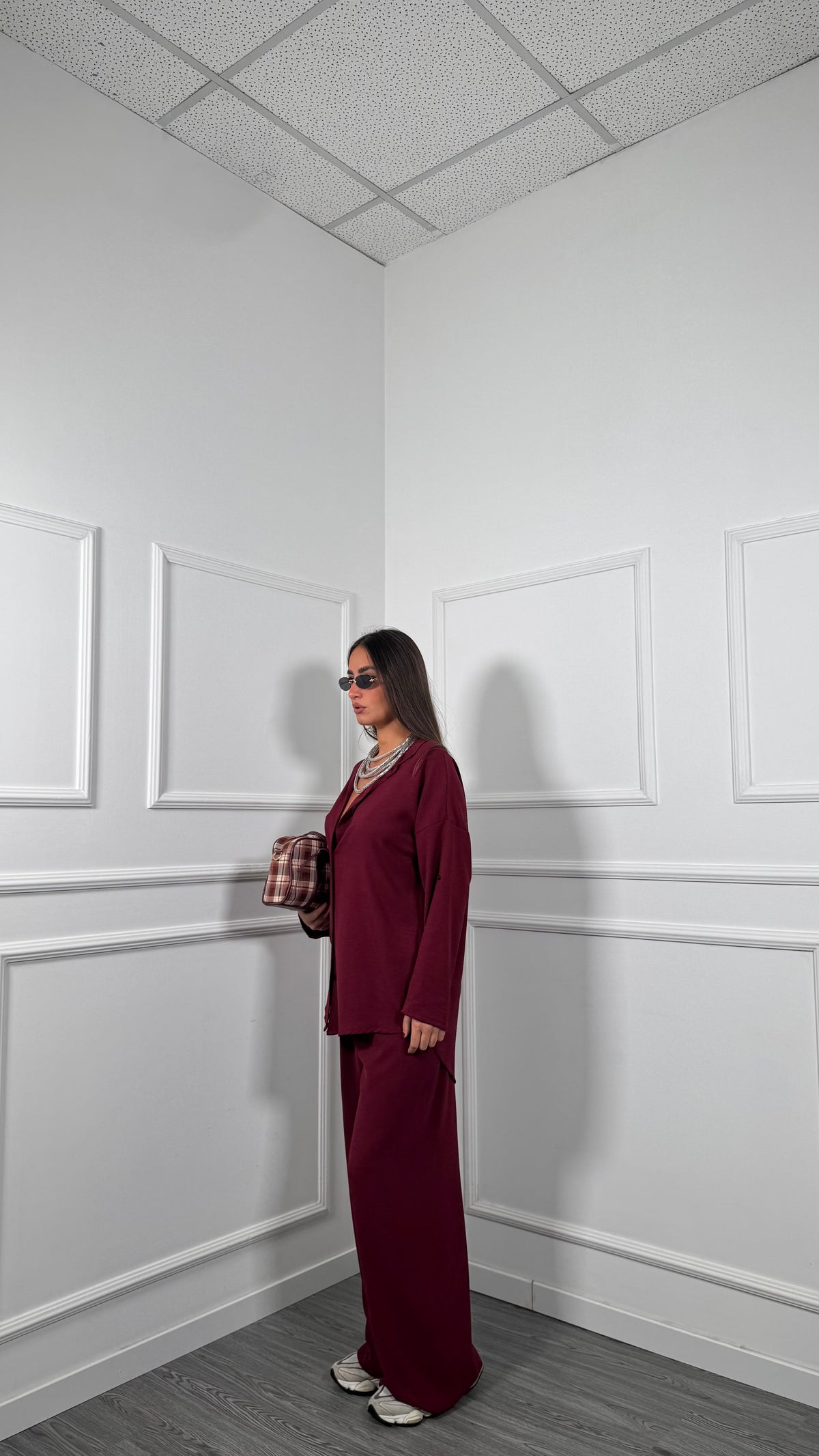 Coordinato con pantaloni palazzo bordeaux 5687