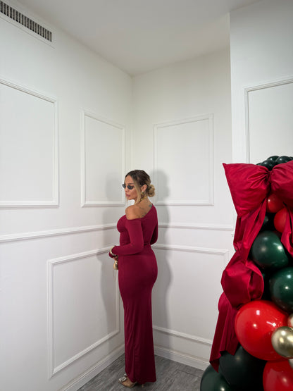 Abito midi asimmetrico in lycra Kim bordeaux