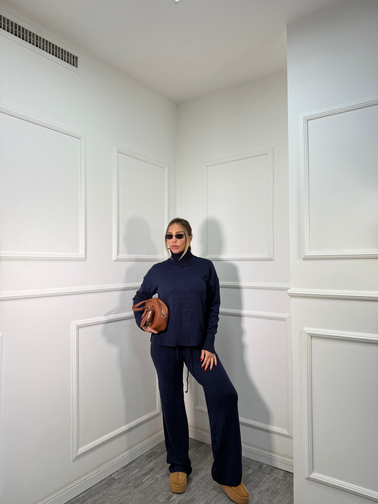 Coordinato lana rasata Snow blu notte 016