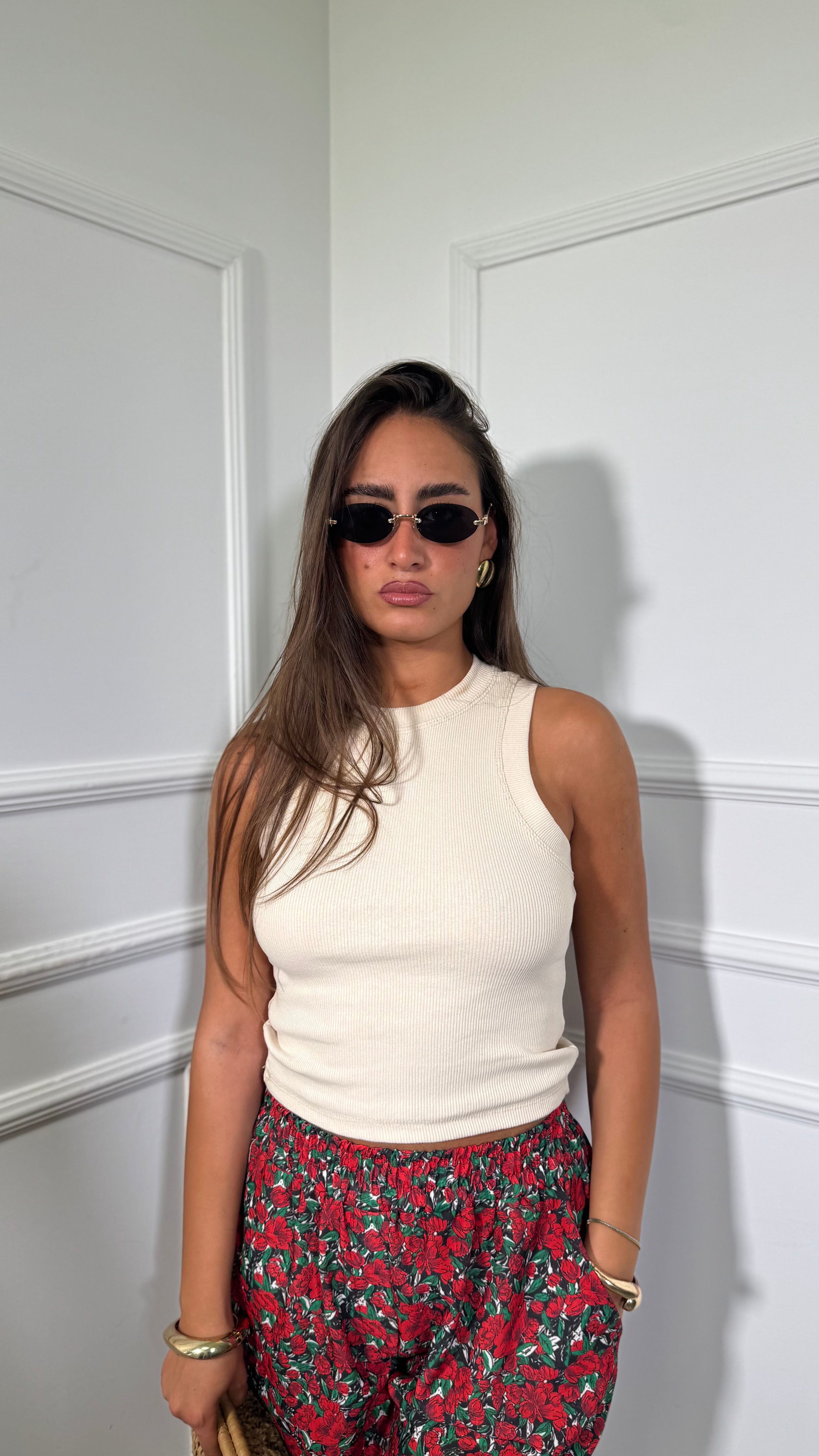Canotta crop a costine Town beige 5159