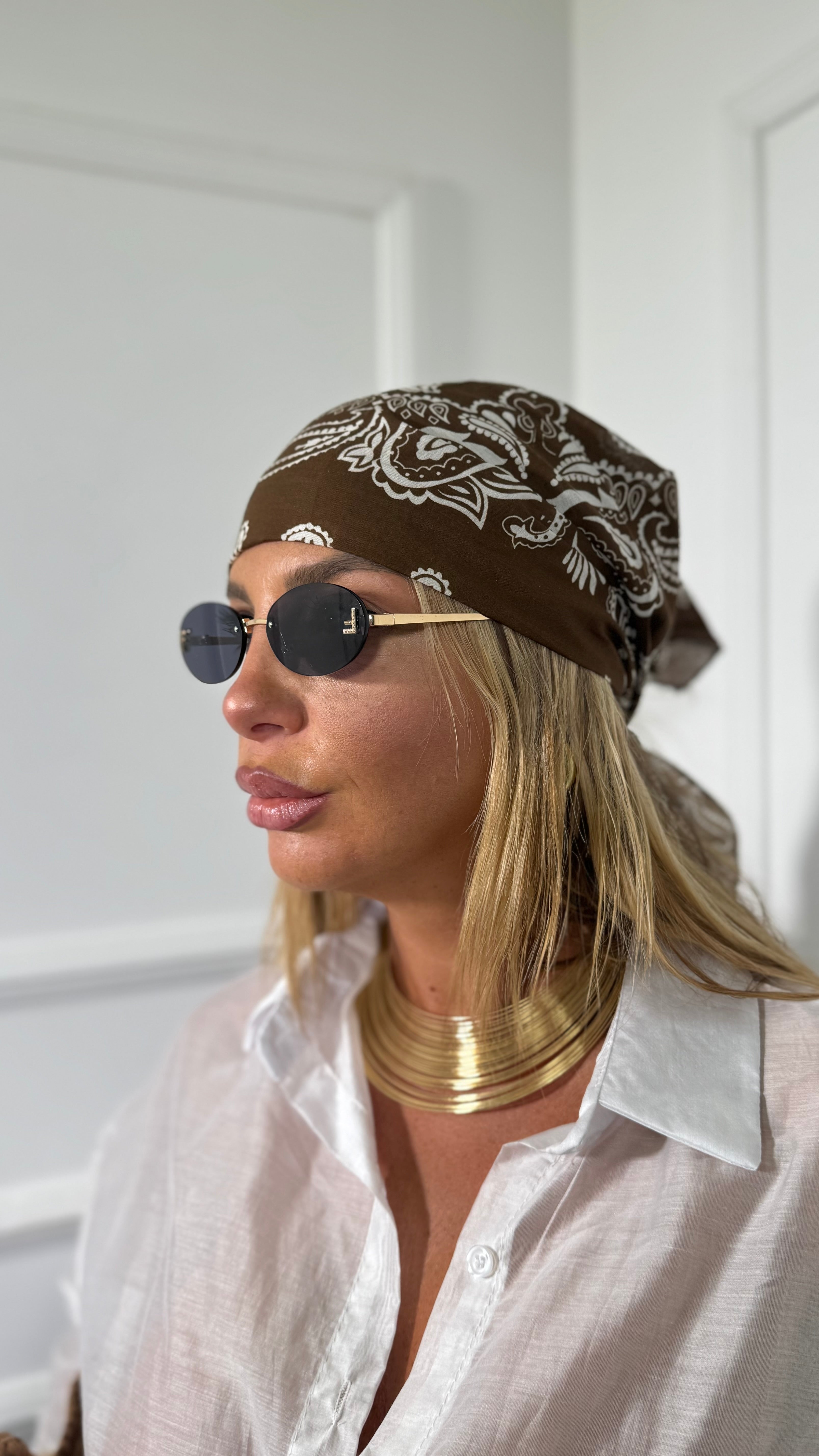 Pareo corto + bandana in cotone fantasia bandana Jalè marrone f0988