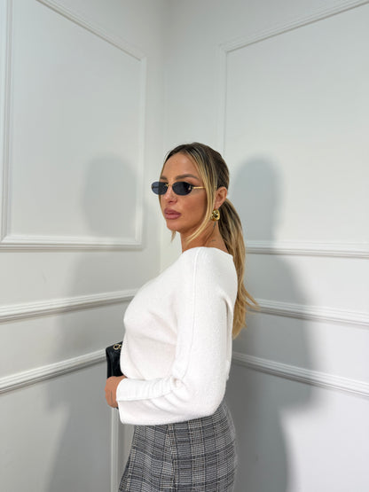 Maglioncino misto lana scollo a V bianco