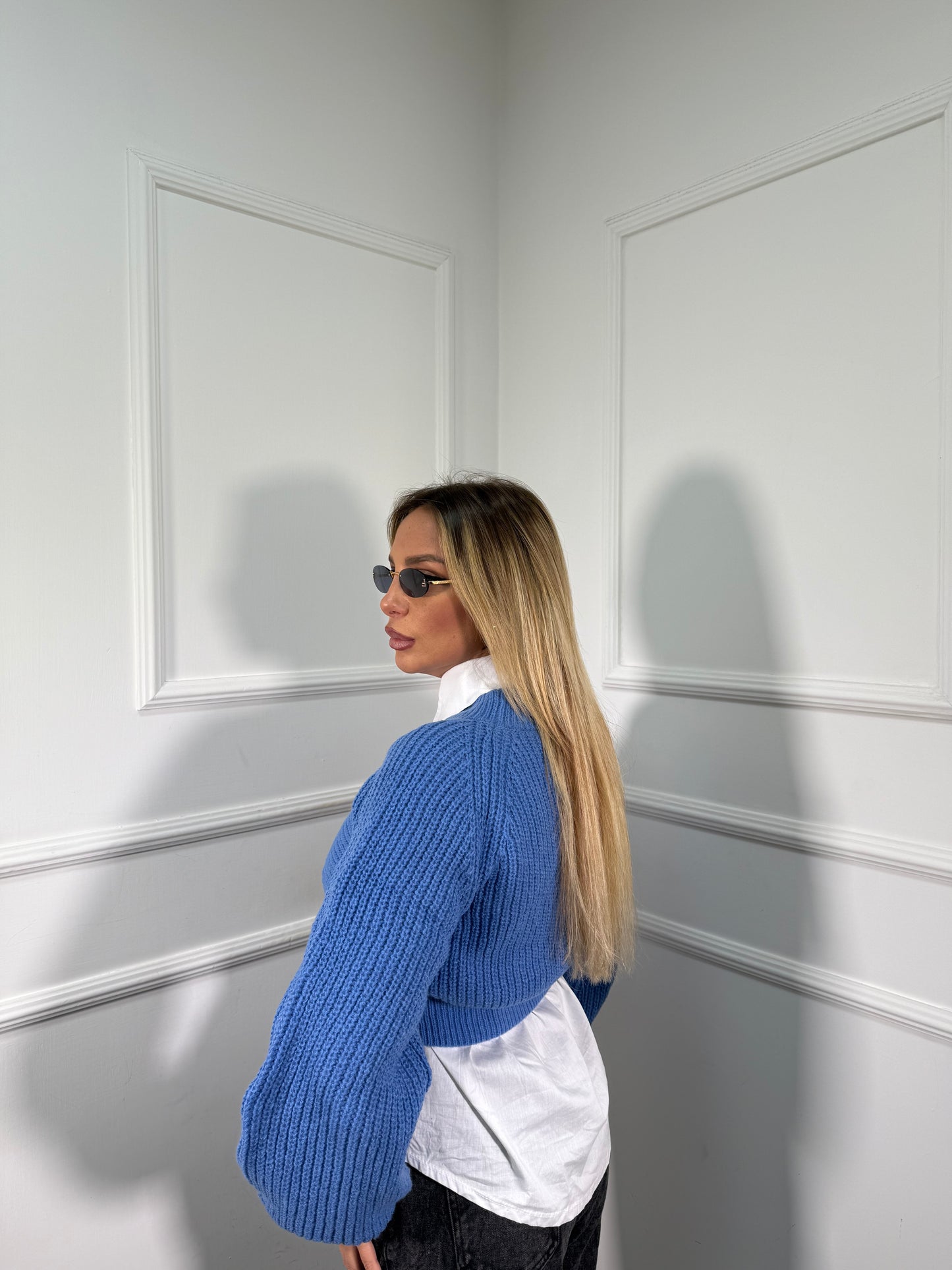 Maglioncino crop manica balloon Sugar azzurro mi09