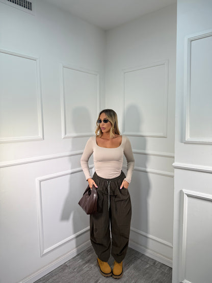 Pantaloni maxi balloon cacao by justwest 2618p