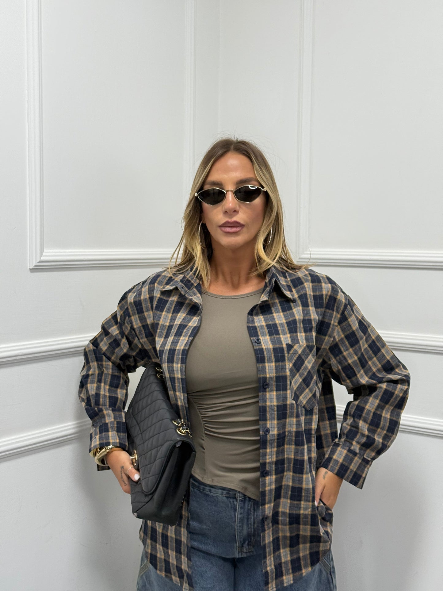 Camicia a quadri Elsie blu/gialla by monique 17156