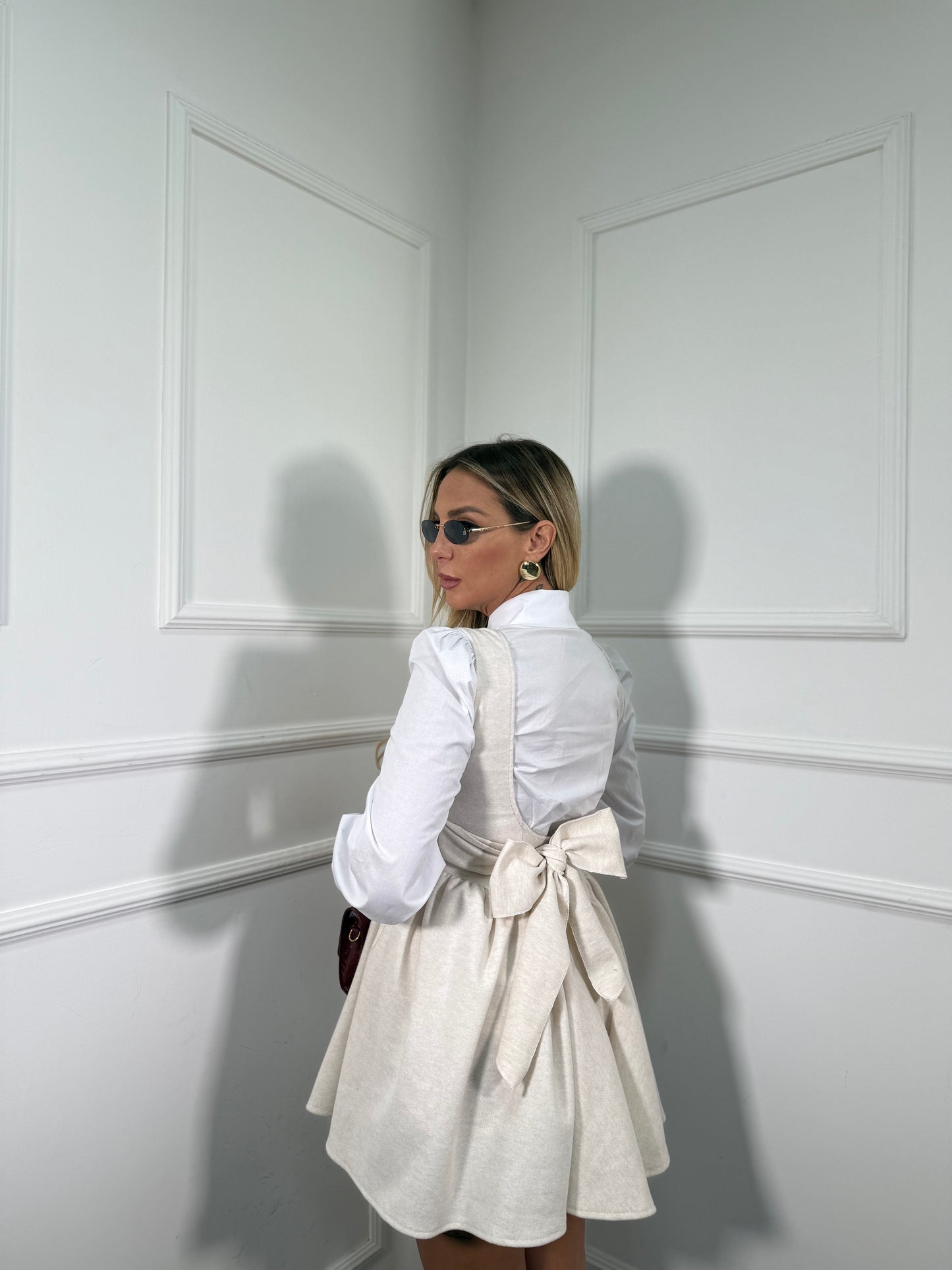 Abito in panno con camicia Flake panna 6797