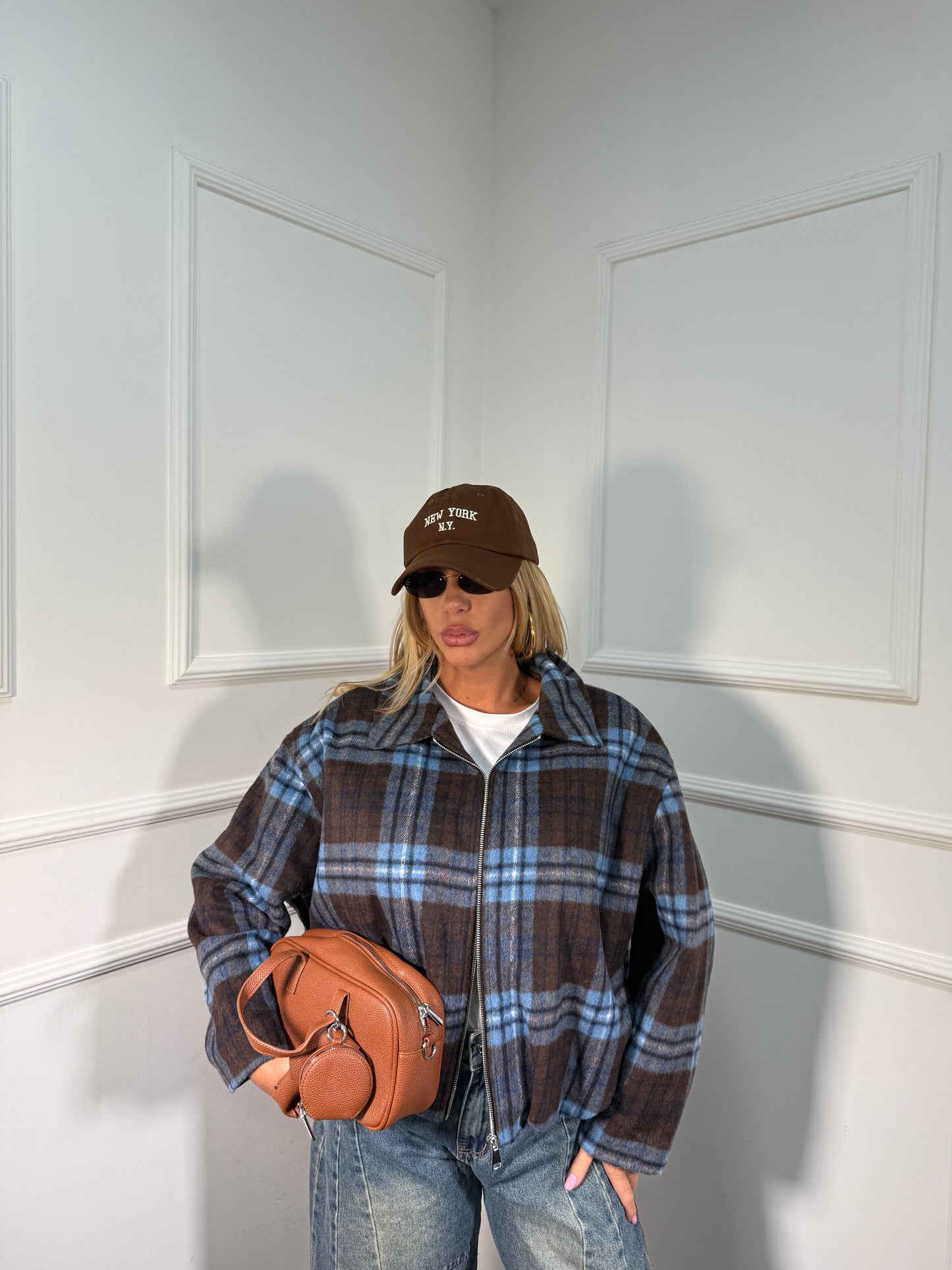 Bomber lana cotta scozzese Helsinki cacao/azzurro mf2707