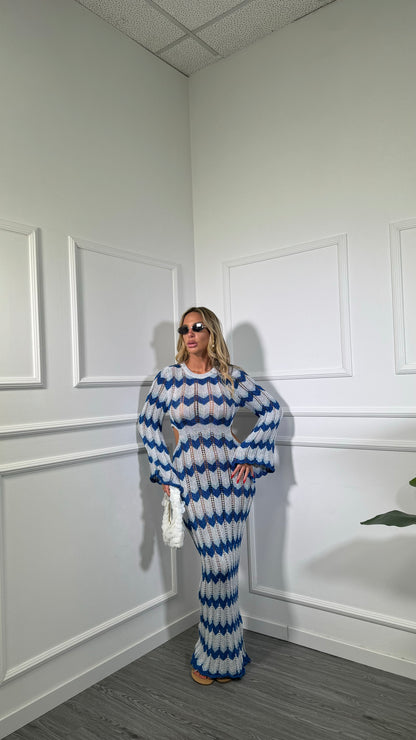 Abito lungo zig zag in lurex cut out azzurro/blu 8061