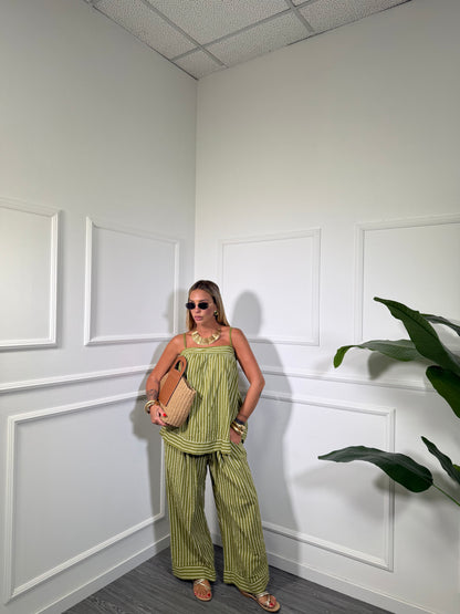 Coordinato in cotone a righe verde pistacchio curvy 268177
