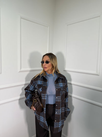 Camicia in lana cotta Jefferson cacao/azzurro mf2693