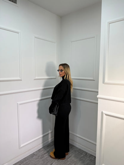 Coordinato lana rasata collo alto Alaska nero g106