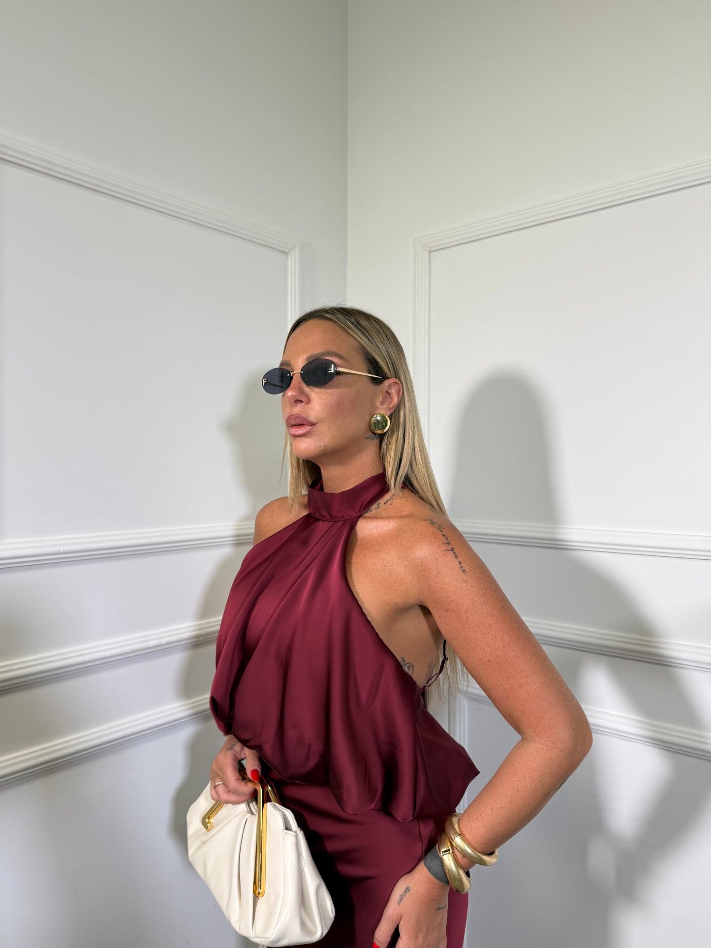 Abito lungo in satin Montecarlo bordeaux 27826