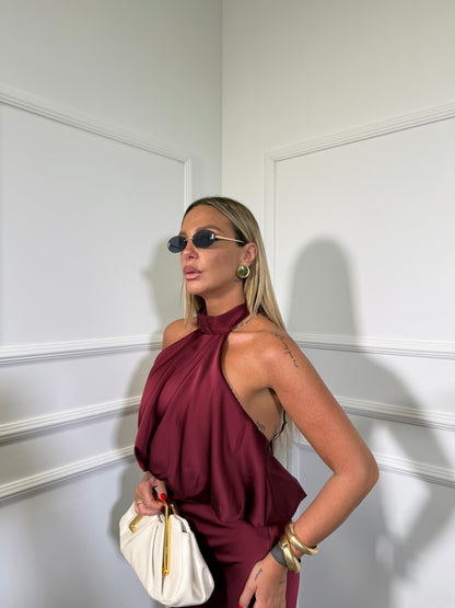 Abito lungo in satin Montecarlo bordeaux 27826