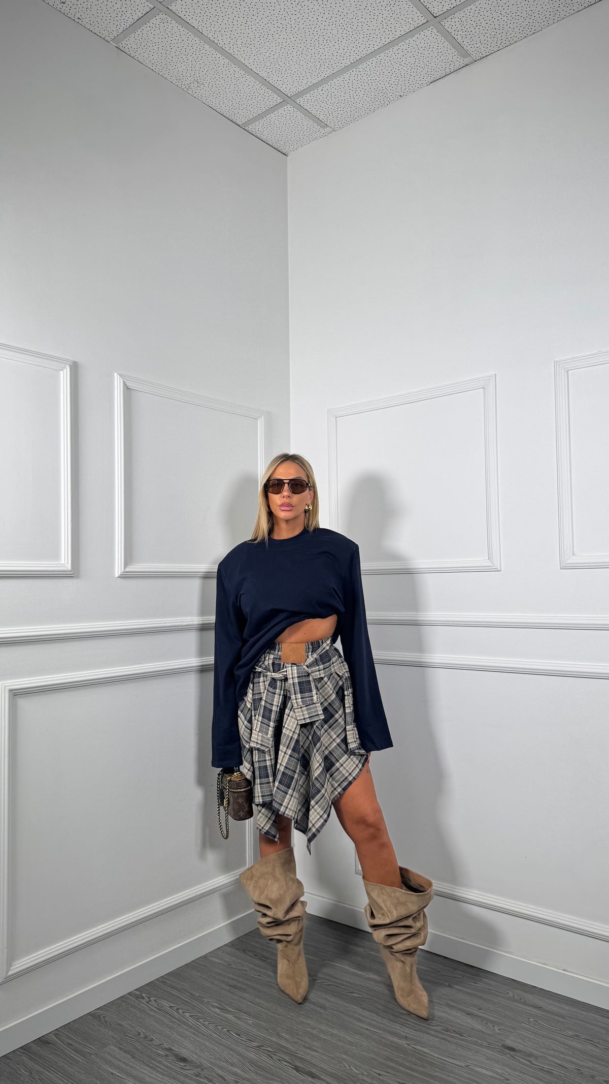 Maxi shirt oversize con spalline blu l2611