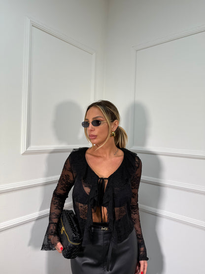 Camicia in pizzo con fiocchi nera u12913