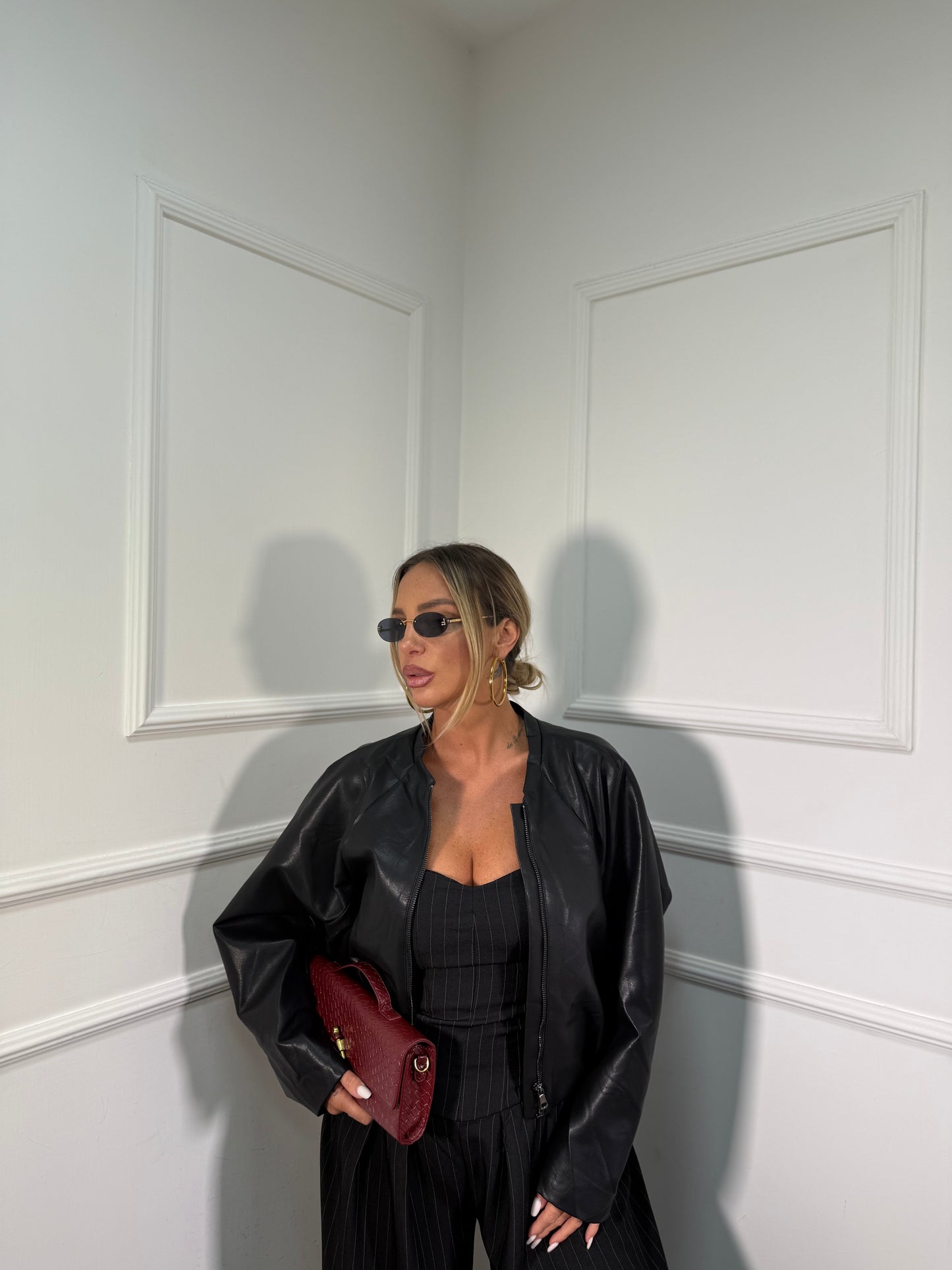 Bomber ecopelle con foulard pois nero by monique 19276