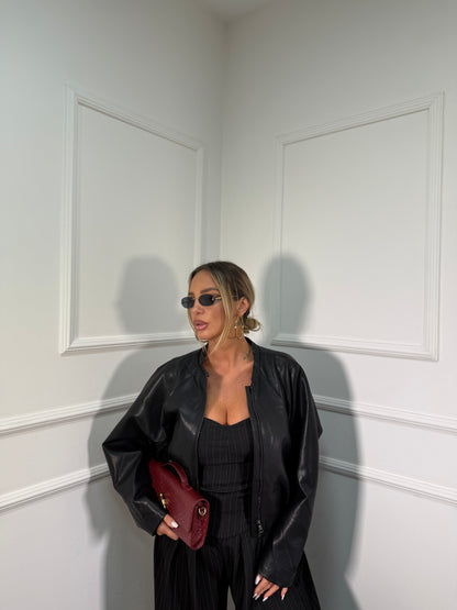 Bomber ecopelle con foulard pois nero by monique 19276