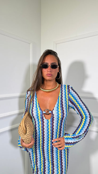 Abito lungo in filo zig zag Zakyntos azzurro 47586