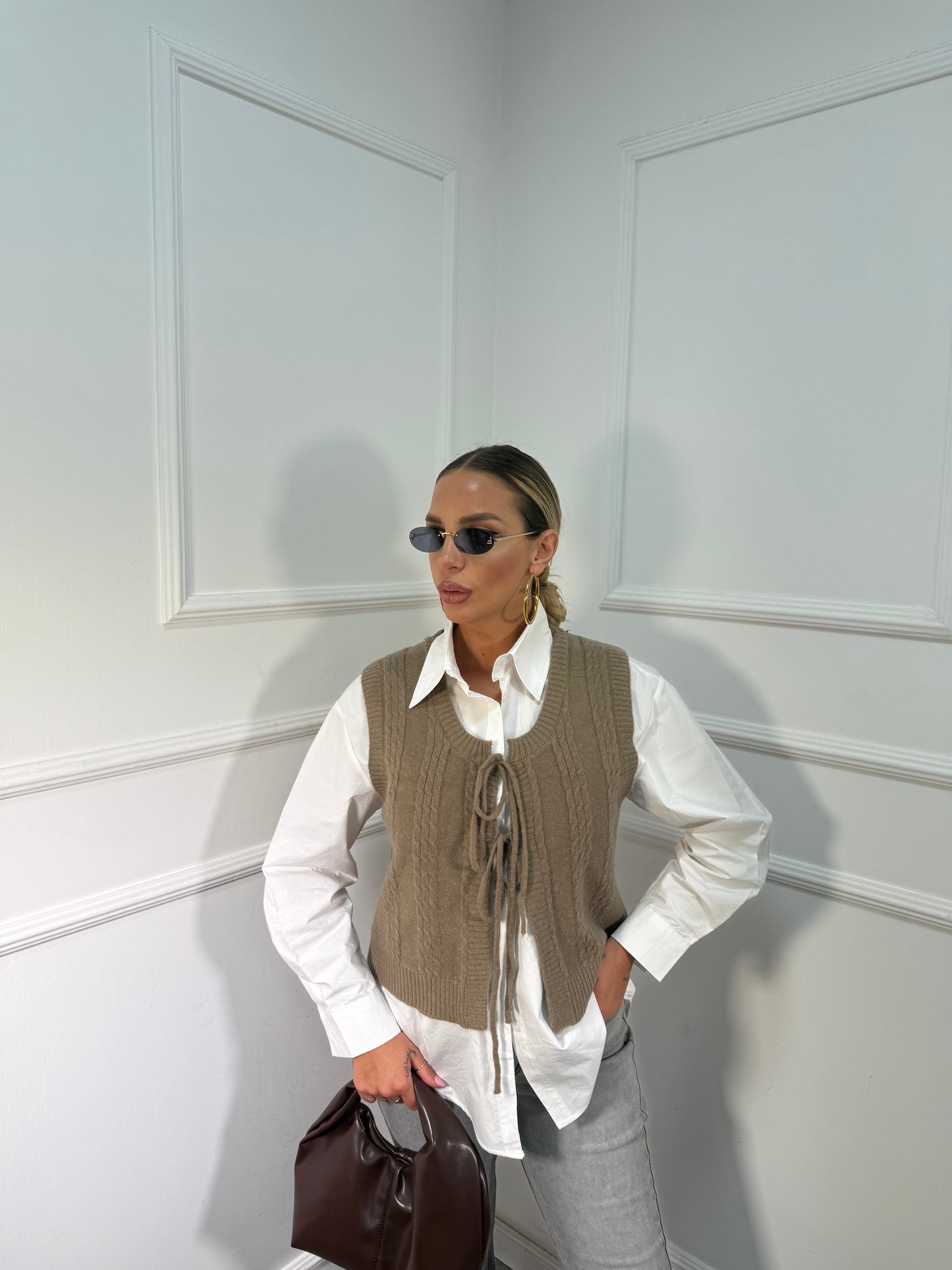 Camicia con cardigan Polly camel 17169