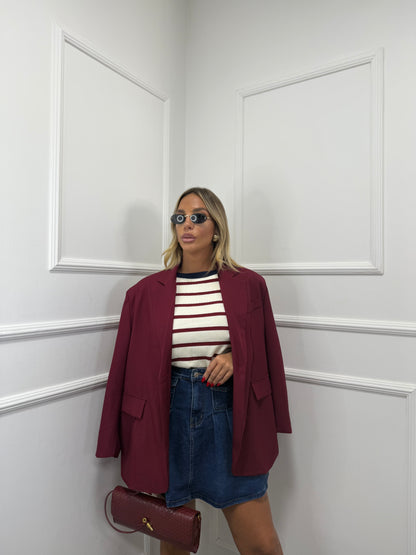Blazer oversize con spacchetti laterali e spalline imbottite bordeaux 87267