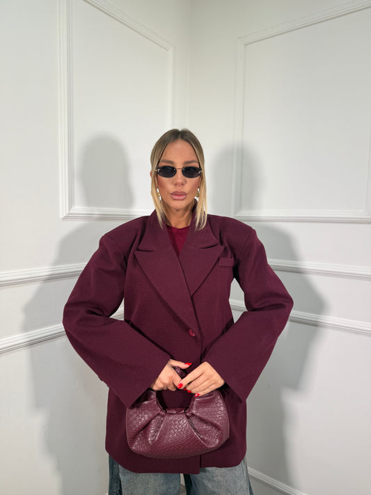 Cappotto giacca oversize taglio asimmetrico Oxford borgogna 583