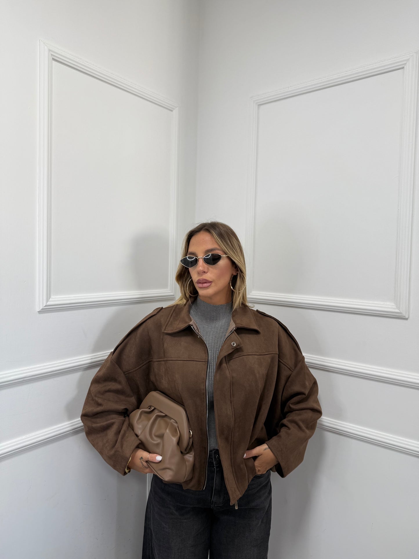 Bomber eco camoscio Web marrone 25083