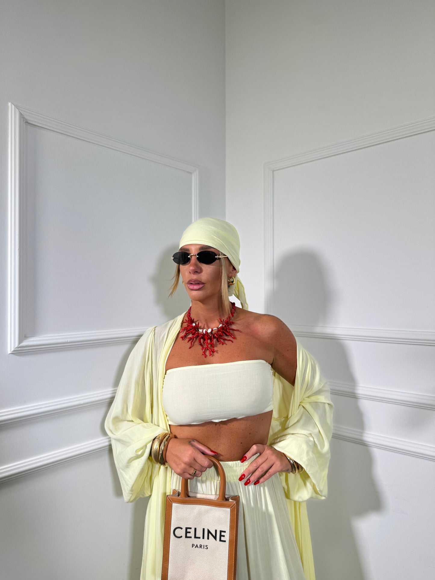 Triset + bandana in viscosa Myria giallo pastello 3355