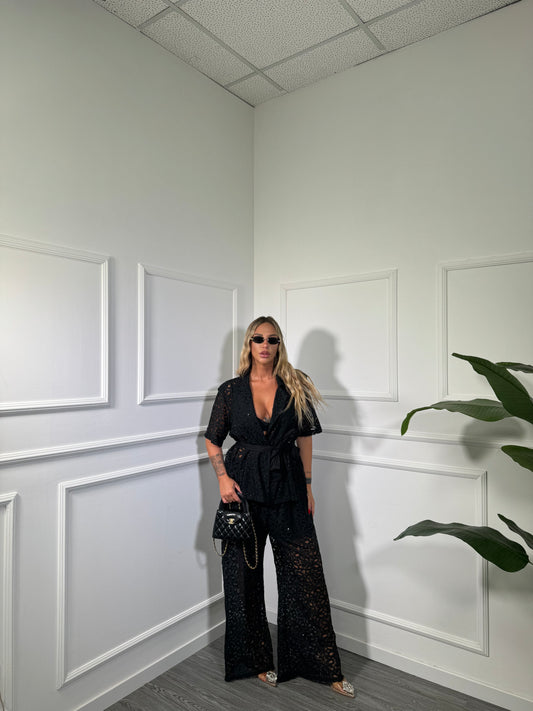Tailleur in pizzo con micro paillettes (curvy) Antalia nero 250677