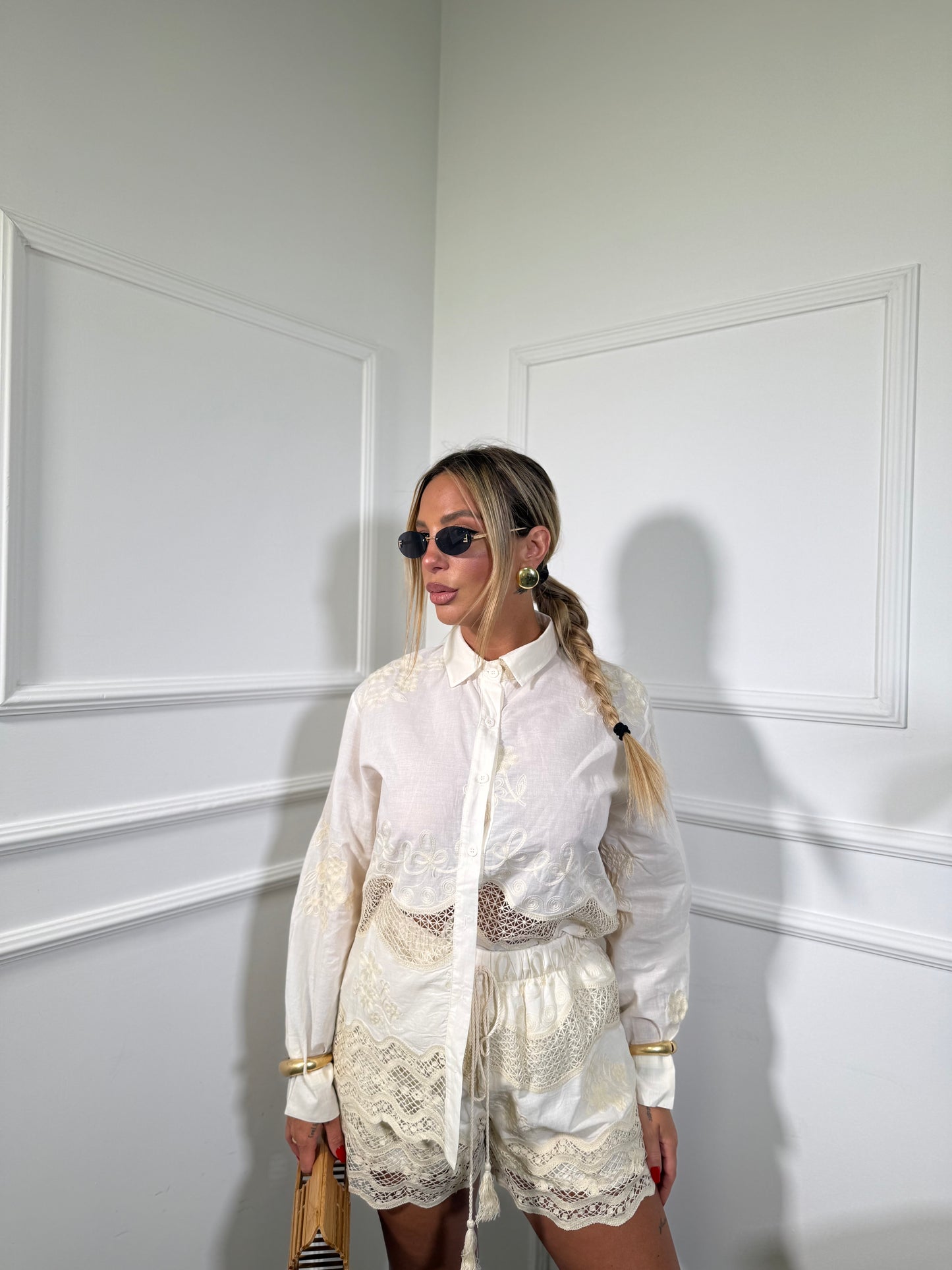 Coordinato in macramè Shellys canapa 8627