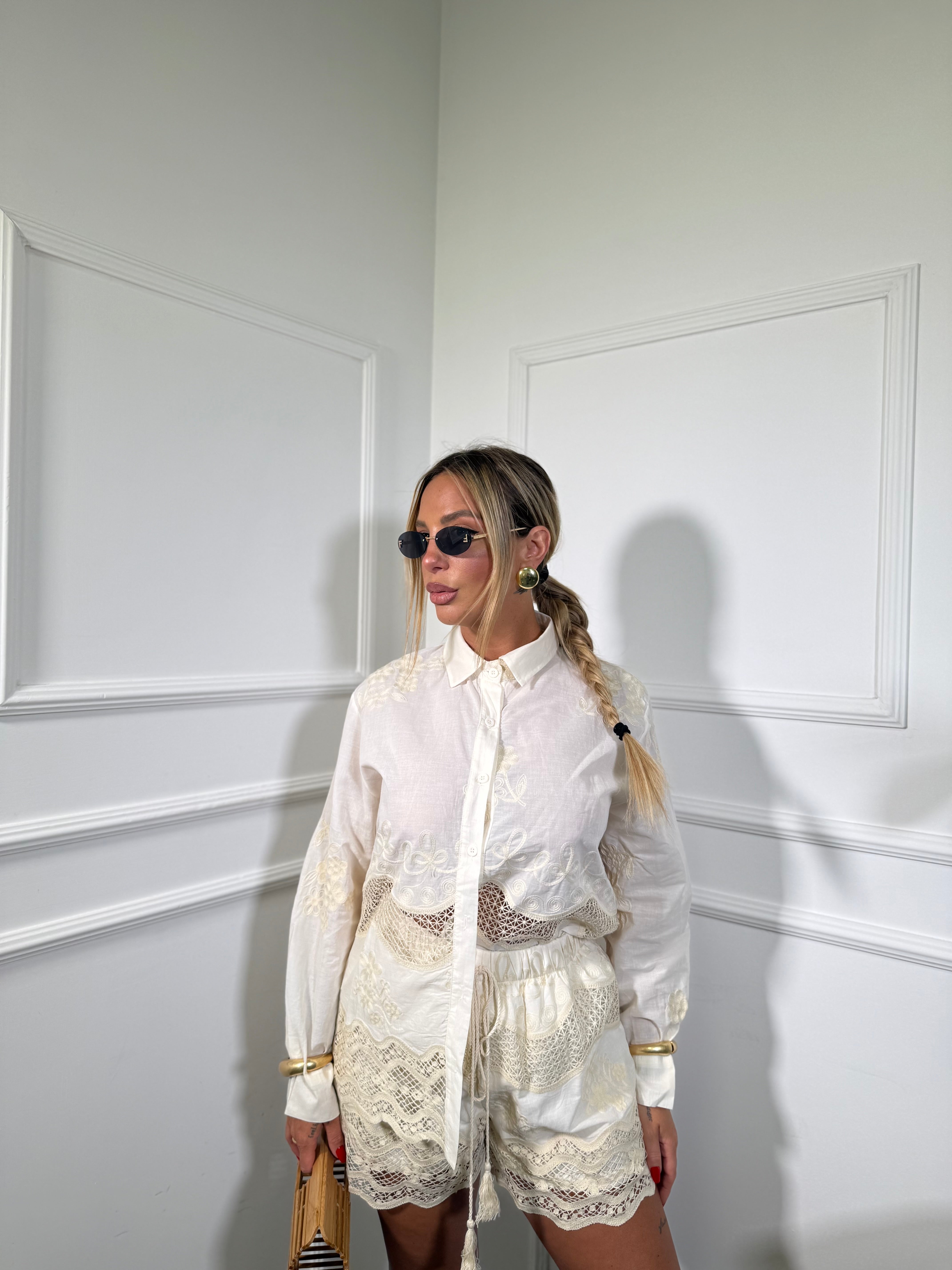Coordinato in macramè Shellys canapa 8627