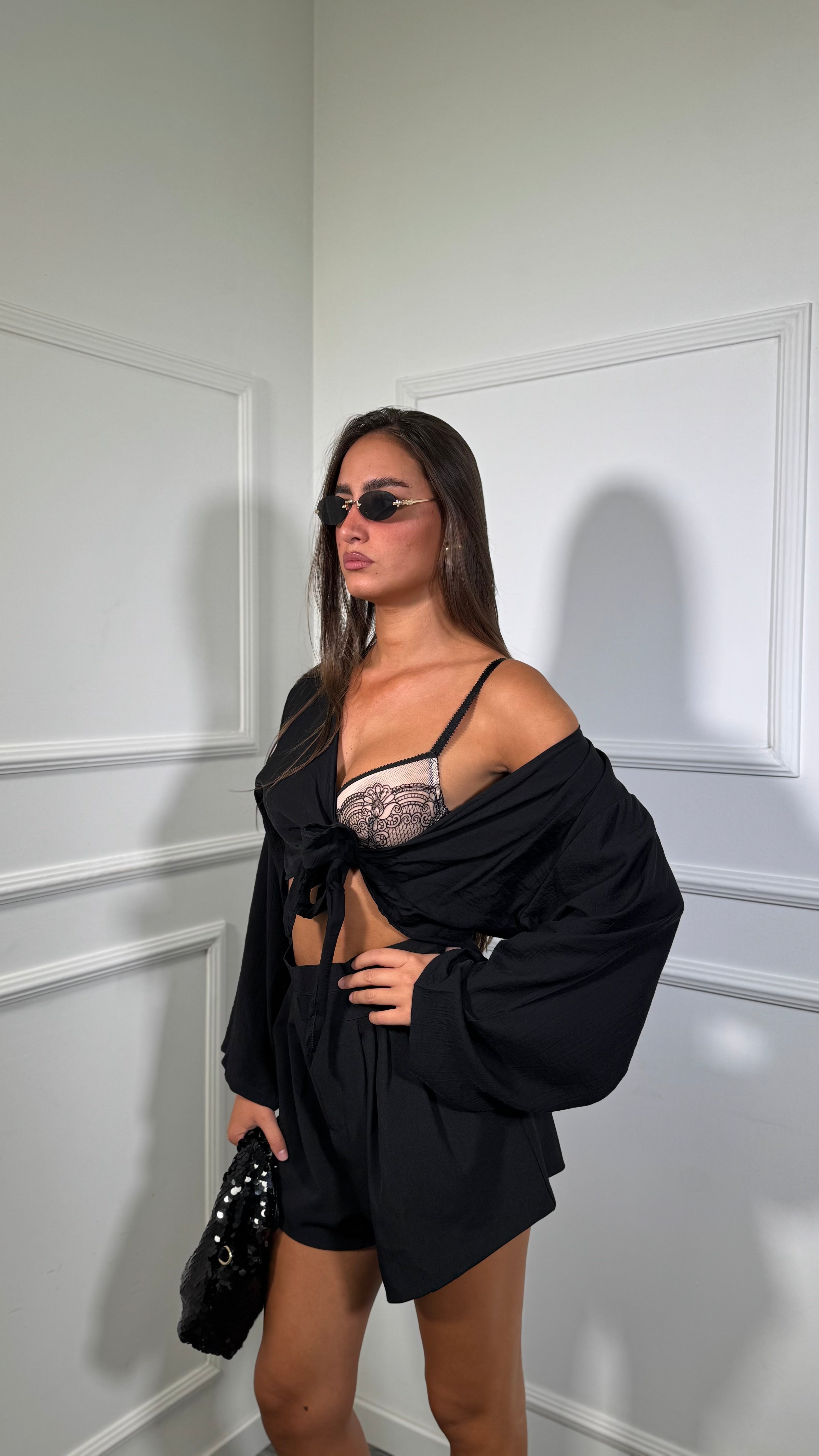 Shorts bustino alto Carrie nero 2772