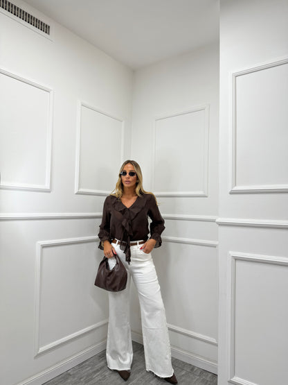 Jeans palazzo taglio vivo Blanc bianco s2250 by monique