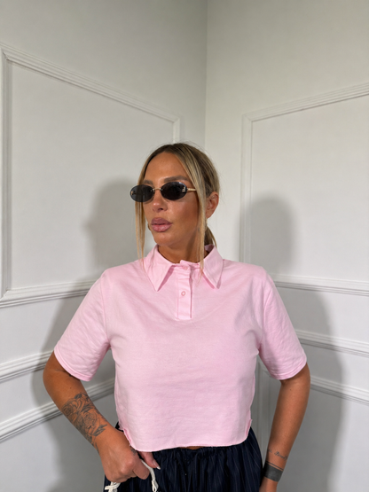 Polo crop in cotone garzato con spalline (vari colori)
