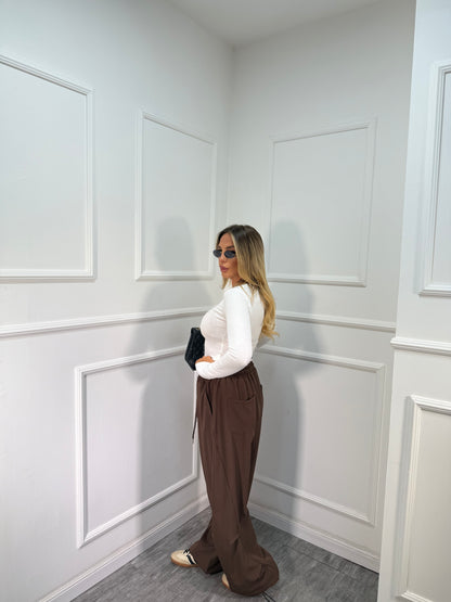 Pantaloni balloon con coulisse Curvy 66302 cioccolato