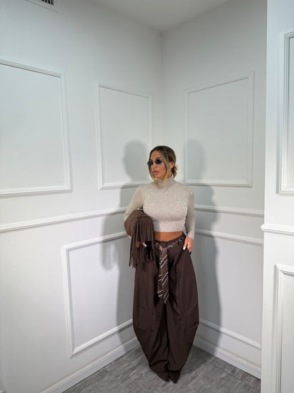 Pantaloni balloon con cravattino Allyson cioccolato my19589