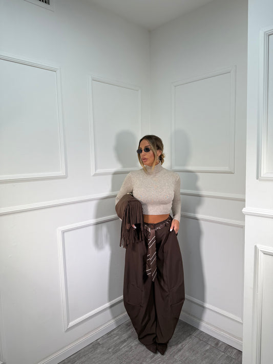 Pantaloni balloon con cravattino Allyson cioccolato my19589