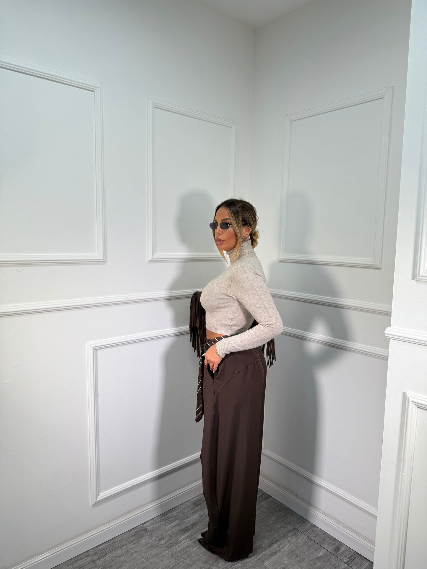 Pantaloni balloon con cravattino Allyson cioccolato my19589