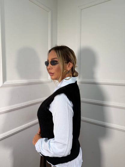 Gilet in lana cotta Teddy nero 25780