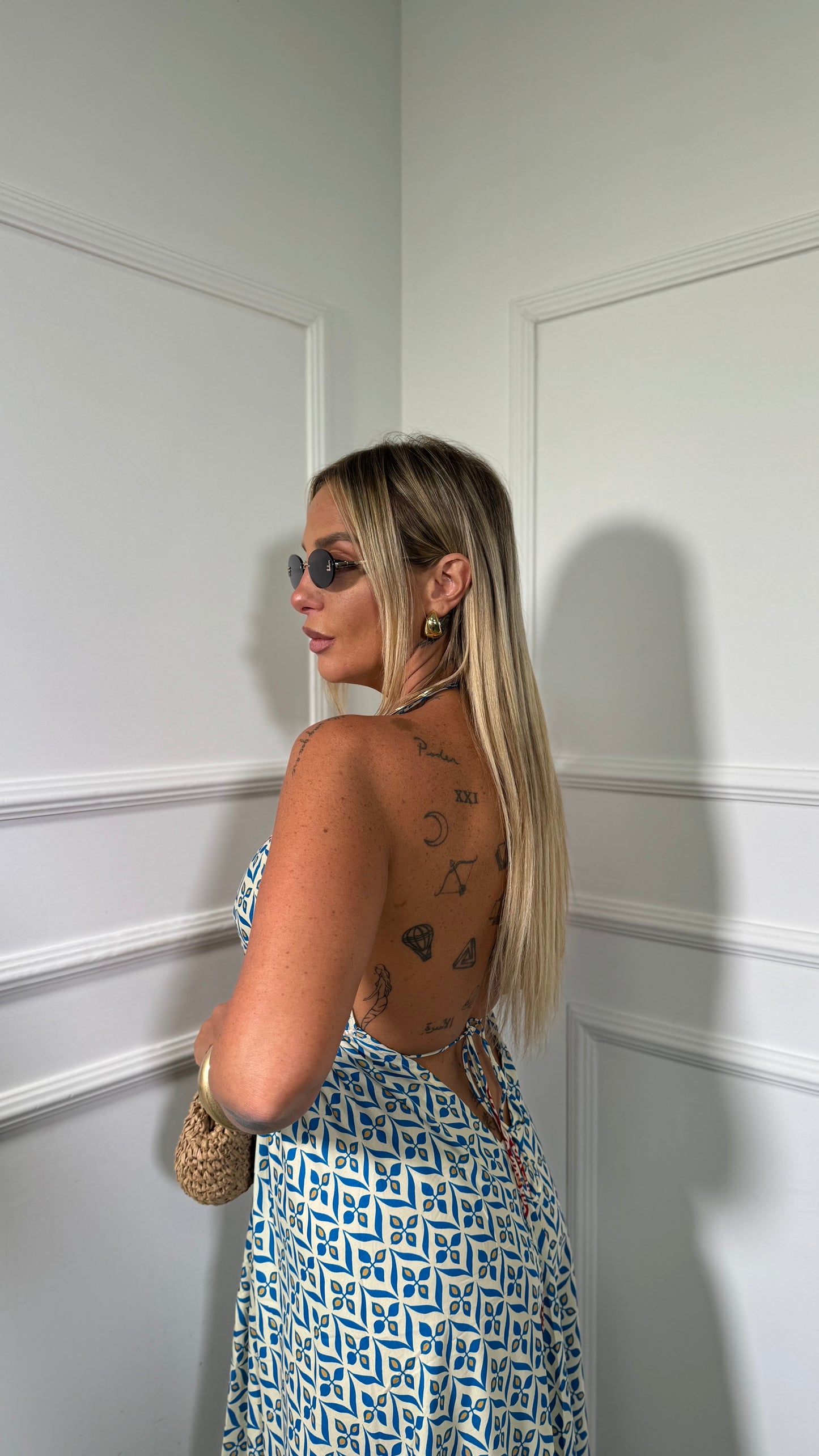 Abito scollo sul retro Gipsy fantasia azzurra 19-190