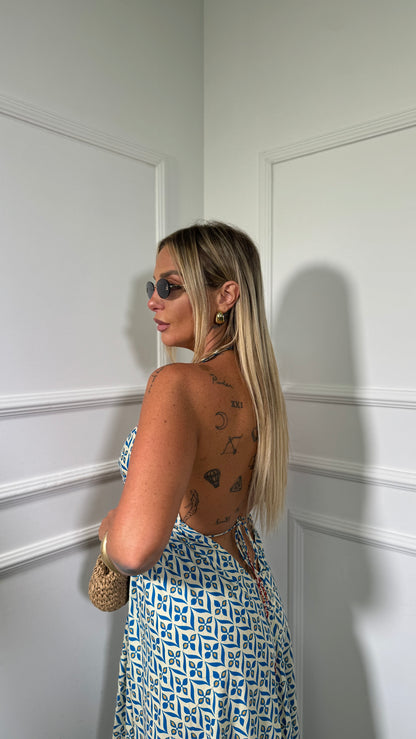 Abito scollo sul retro Gipsy fantasia azzurra 19-190