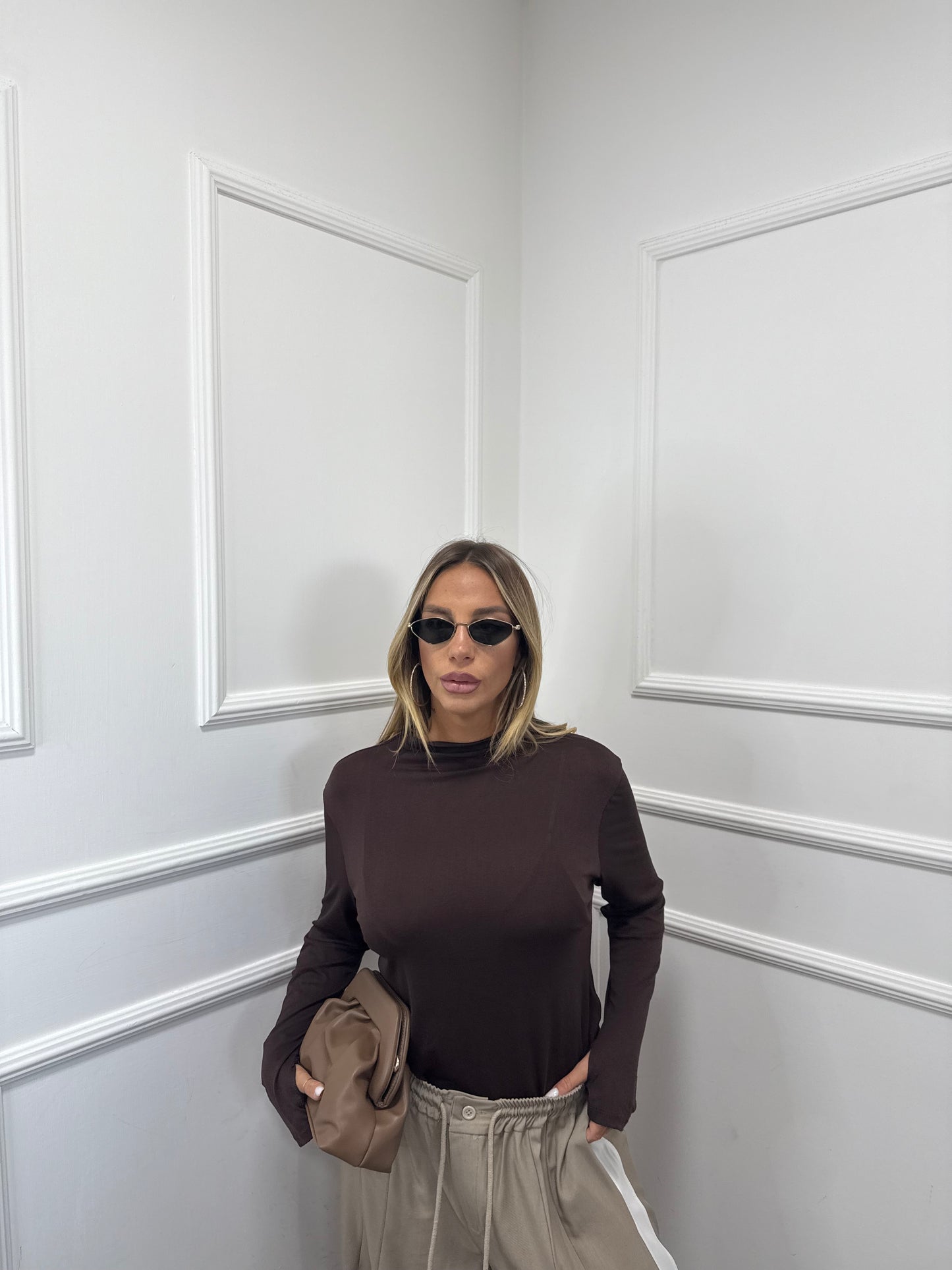 Body semi velato Curvy con manica a guanto cioccolato fd5262