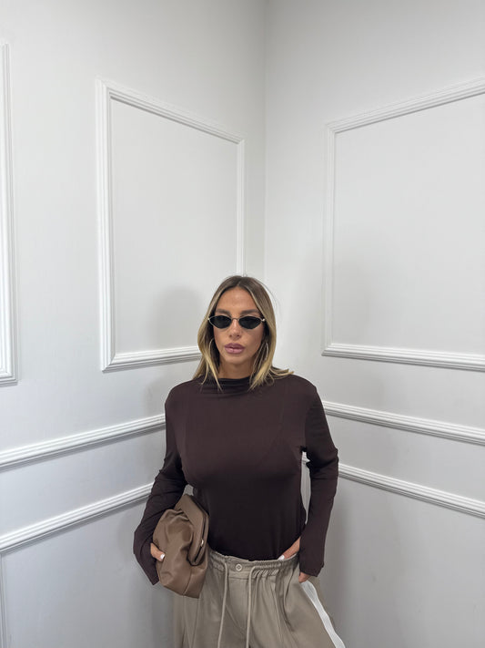 Body semi velato Curvy con manica a guanto cioccolato fd5262