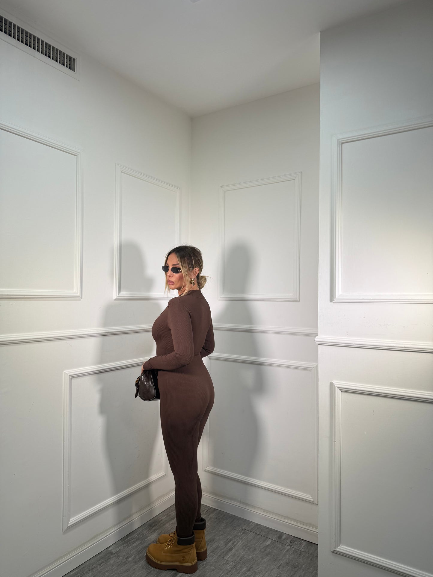 Jumpsuit con zip a costine Justin cioccolato ch2990