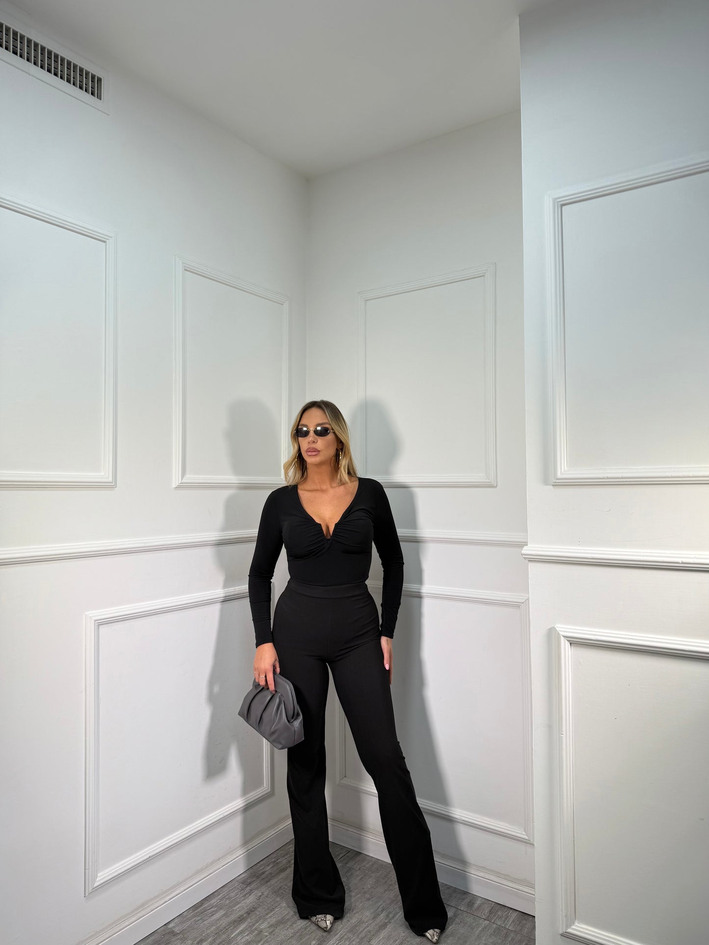 Pantaloni a zampa in crepe Crazy nero 5435