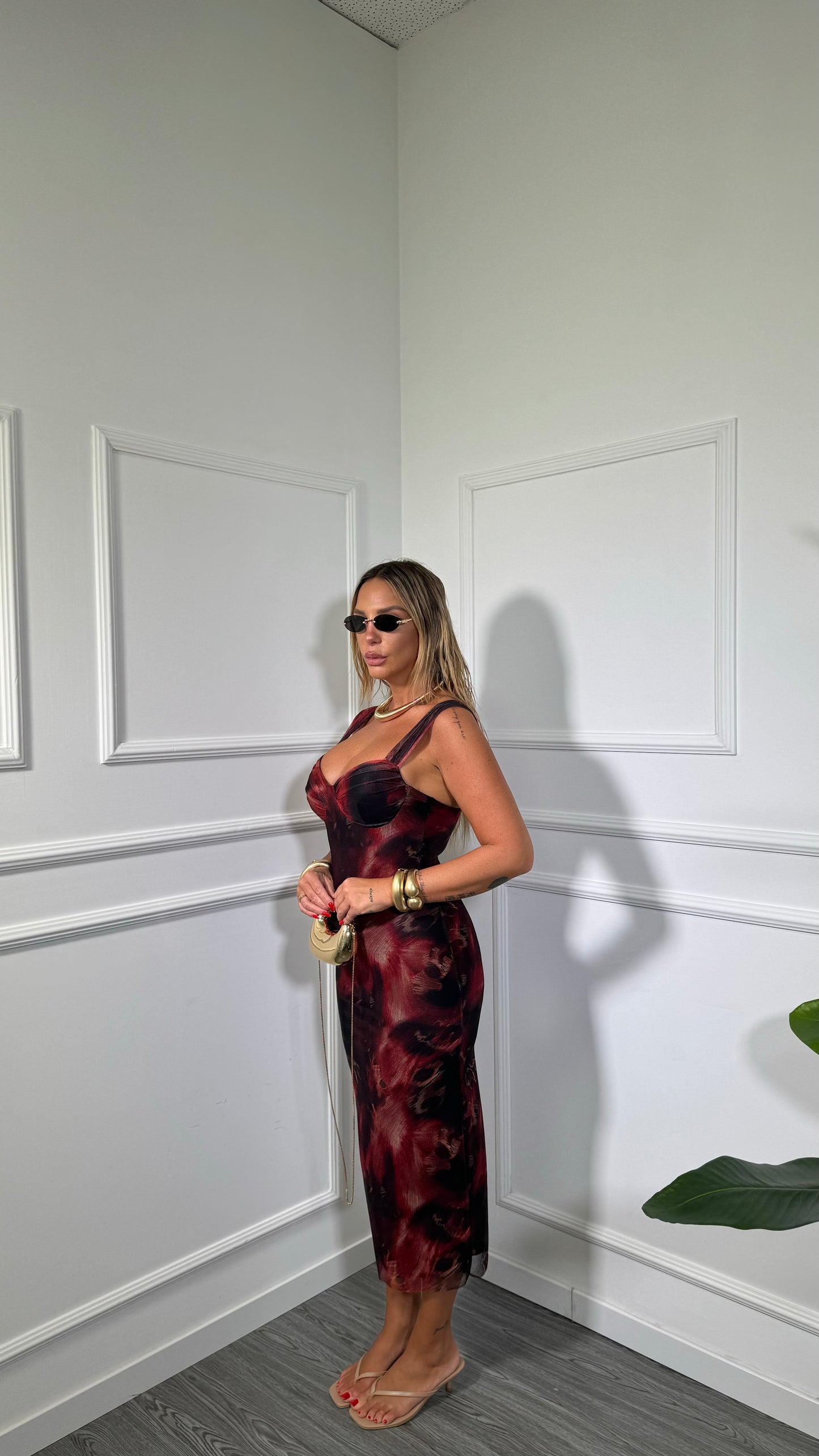 Abito midi a tubino in chiffon tie-dye Saranda rosso 40552