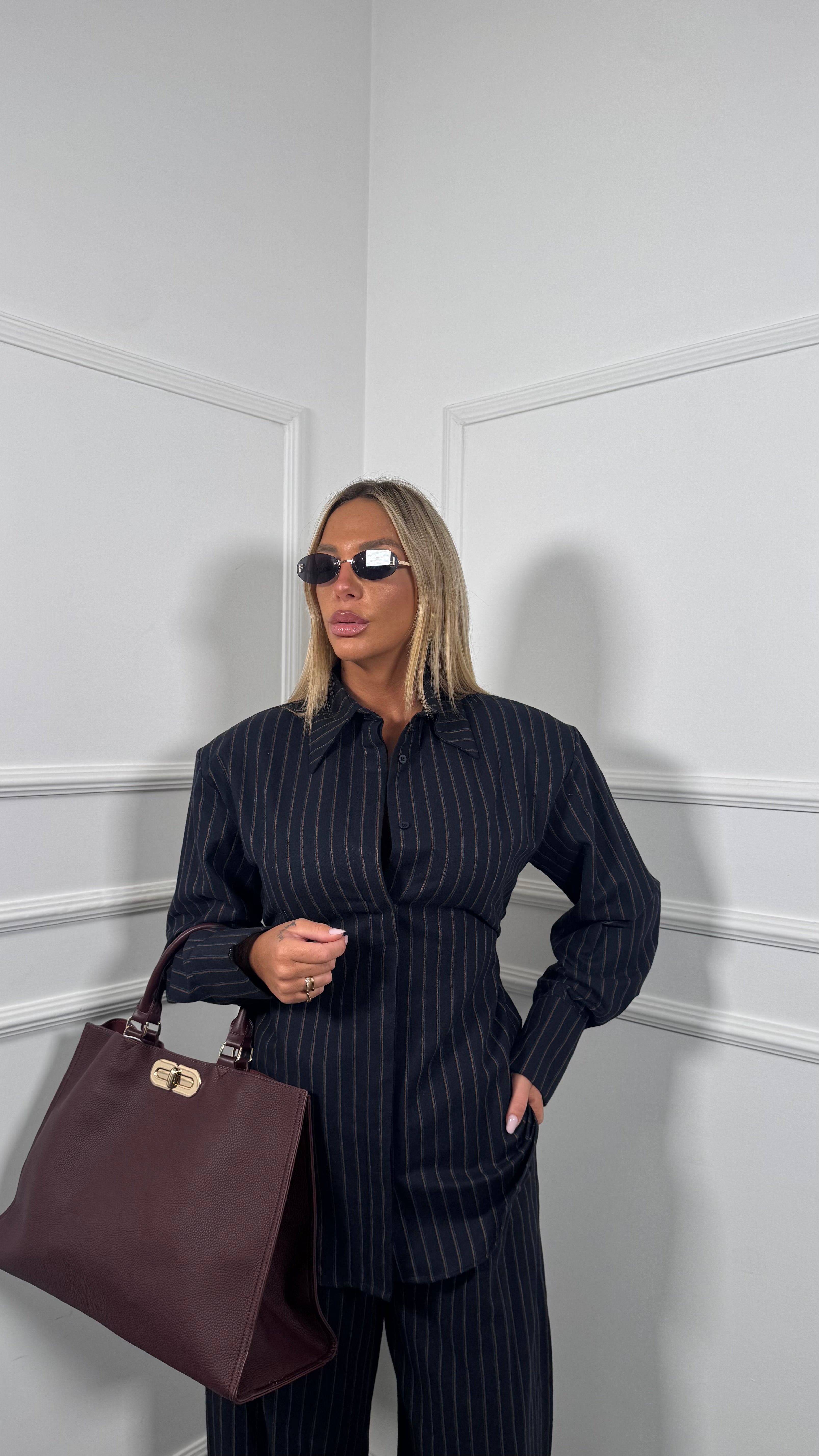 Coordinato gessato con spalline in flanella by justwest Andreas blu 02708c
