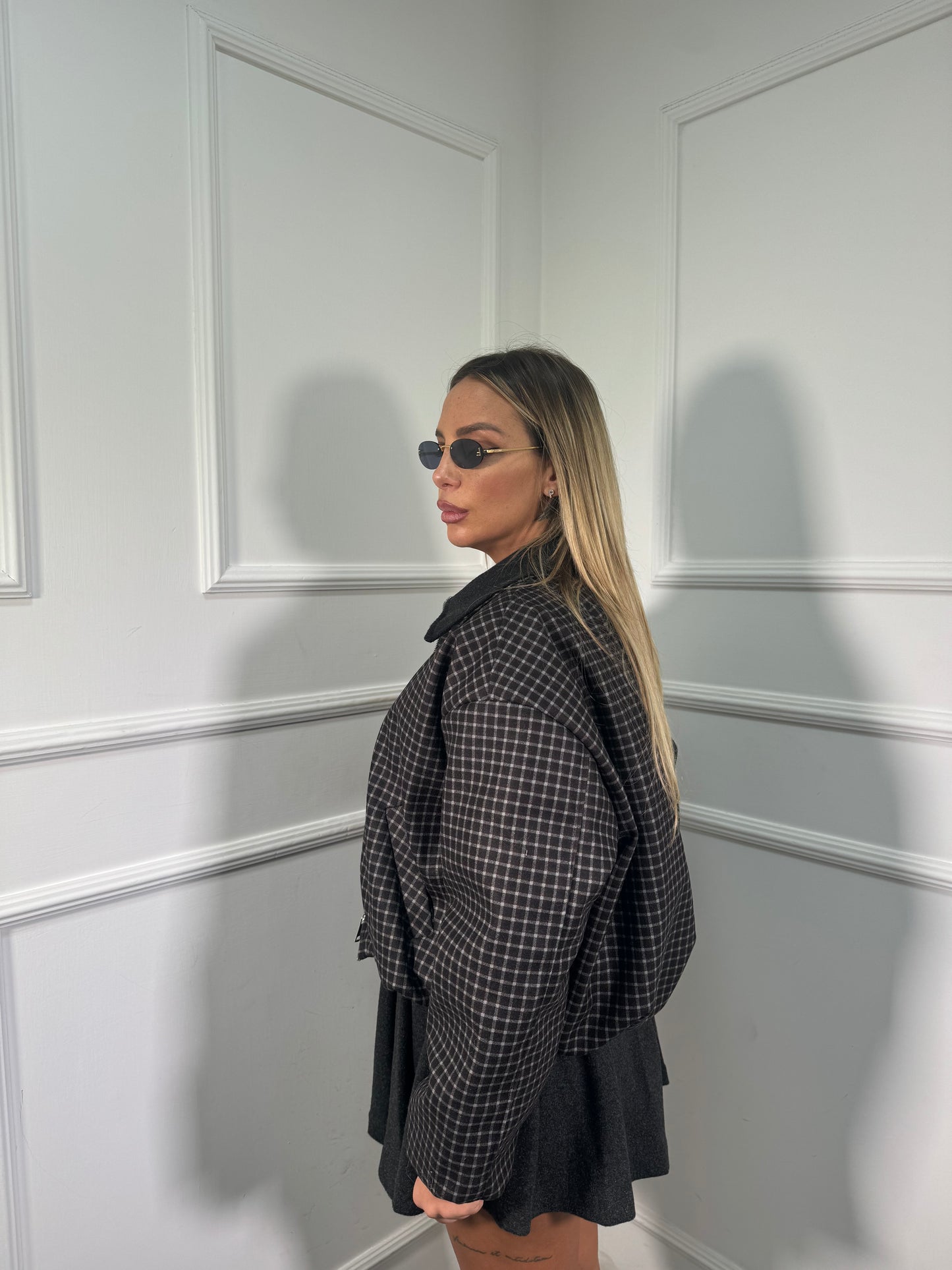 Bomber in panno a quadretti Bond Street grigio antracite 6811